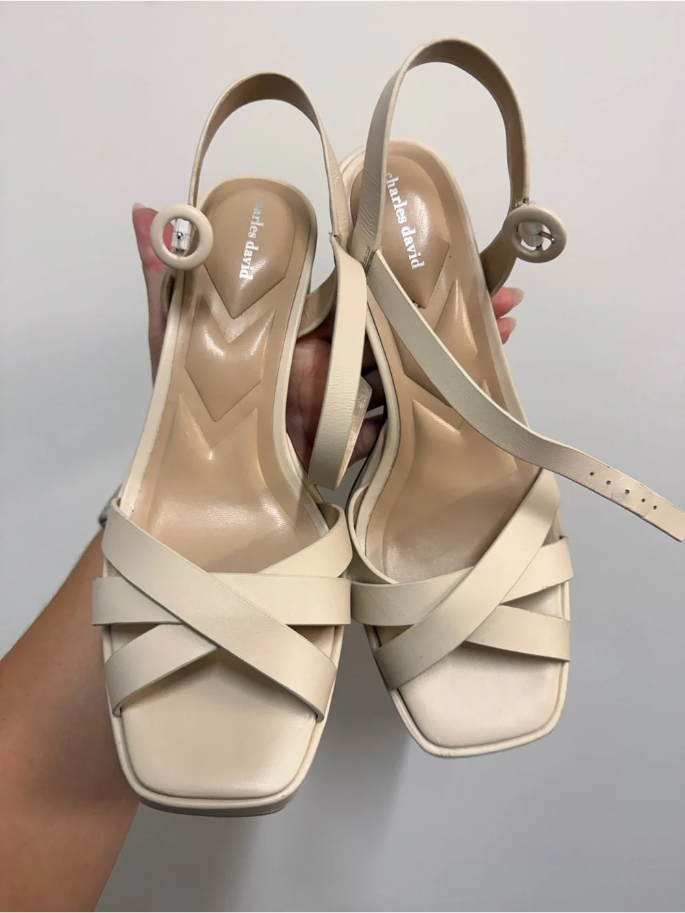 Charles David Ivory Crisscross Slingback Heels